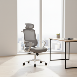 Baş Destekli, Kalın Minderli Oturma Yeri ve Demir Beş Yıldızlı Tabanlı Ergonomik Yüksek Sırtlı Fileli Ofis Koltuğu - Product Image 4