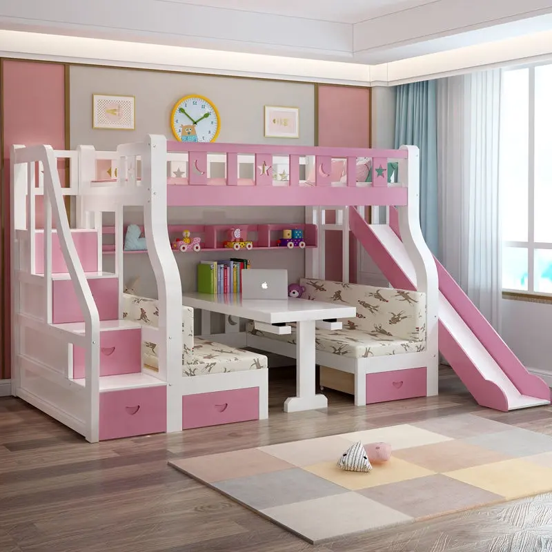 Xijiayi cama infantil de madeira, cama com cobertura, cama infantil e escadas