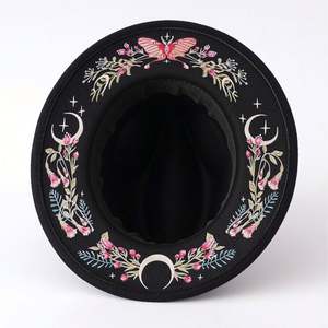Nuevo Sombrero Fedora Occidental de Fieltro, Estilo Étnico, Sombrero de Copa con Estampado Colorido de Mariposas, Flores y Luna, Sombreros de Fieltro para Fiestas de Invierno - Product Image 3
