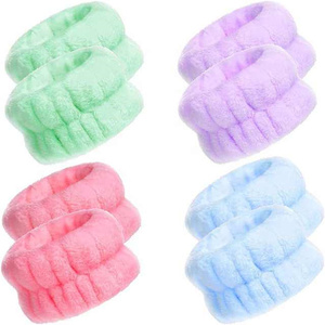 Vente en gros d'outils de beauté pour femmes couleur unie absorbant l'eau flanelle élastique doux lavage du visage Spa bracelet et bandeau serviette - Product Image 2