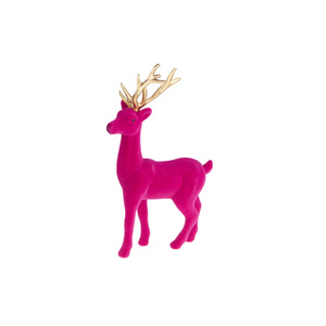 Sweet Flocked Pink Reindeer With Golden Antlers <b>Plastic</b> Deer Velvet Ornament For Holiday <b>Table</b> Centerpiece And Winter Decor - Product Image 1