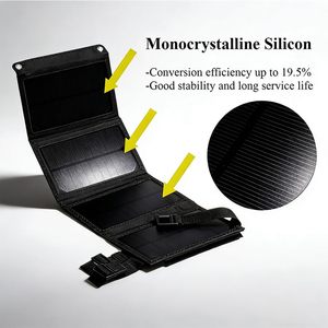 Panneau solaire portable 10W, panneau solaire pliable, chargeur solaire, étanche IP65, panneaux solaires à haute efficacité 19,5%, chargeur rapide, ports USB - Product Image 5