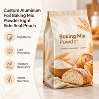 Sachet personnalisé en aluminium à huit soudures latérales avec valve pour poudre de mélange de cuisson, idéal pour la vente au détail et la vente en gros