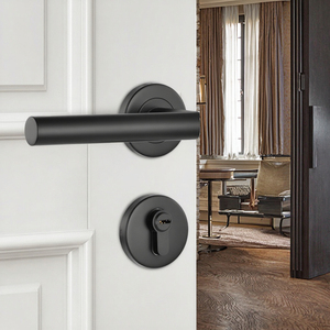 Moderne Luxus Rosette Matt Schwarz Hebel Türgriffe Holz Zink Aluminium legierung Einst eck schloss Türschloss Griff Set für Schlafzimmer Badezimmer - Product Image 1