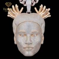Nouveau Pendentif Visage 3D Luxe Moissanite Iced Out Entièrement Pavé Hip Hop pour Hommes Bijoux Streetwear Rapper DJ
