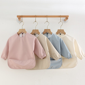 Babero de comedor de PU de manga larga para alimentación antisuciedad súper suave danés para bebés, impermeable, Color sólido, bolsillo de arroz para bebés - Product Image 3