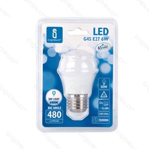 LED G45 E27 6W 6400K Day Light Bulb 480 Lumens Big Angle A5 Series - Product Image 1