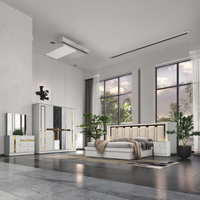 DAVINI Ensemble de chambre à coucher de villa moderne et personnalisé avec miroir, lit, 2 tables de chevet, armoire, commode, table de rangement, mobilier de maison