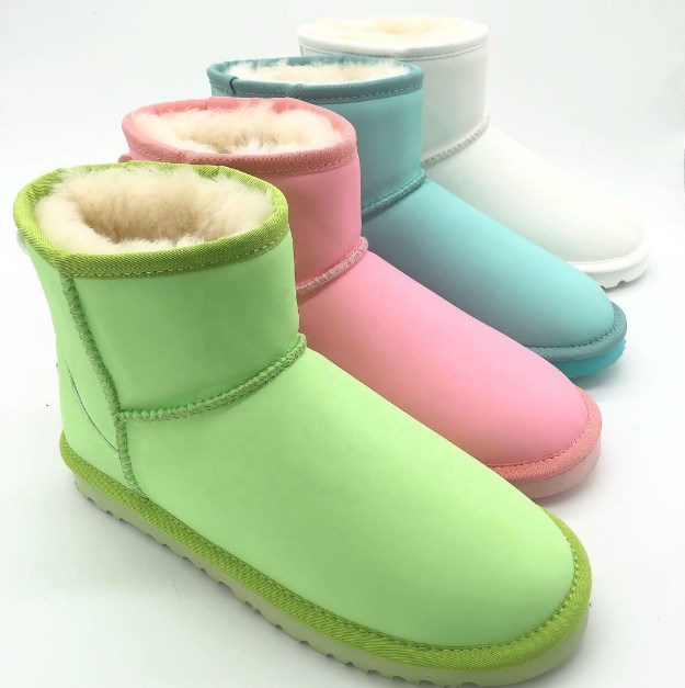 2020 Autumn new arrival women waterproof real cow leather Macarons snow boots kid real wool fur Glow-in-the-dark boots