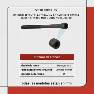 Juego de Tornillos para Hyundai Elantra 1.4 1.6 Yaris 1.5 16V 06/10 - Product Image 2