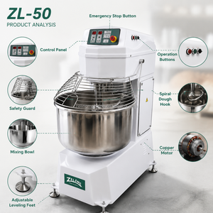 Mélangeur à spirale double vitesse ZL-50, pétrin automatique pour farine, équipement commercial pour boulangerie, pain, pizza, croissants, pâtisserie - Product Image 5