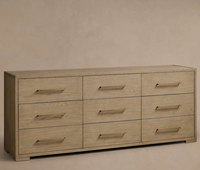 Nouveauté : Ensemble de meubles de chambre à coucher au design américain moderne, en chêne massif avec poignées métalliques, commode à 9 tiroirs