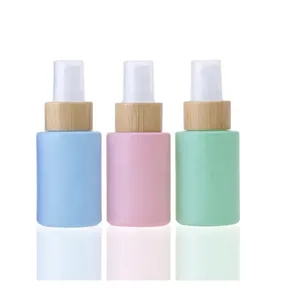 OEM OEM 30ML Colorful Flat Shoulder Thick Frosted Glass Alcohol Liquid Press Bottles With Bamboo Spray Cap Fine Mist Atomizing Sprayer