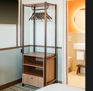 Armoire autoportante en placage de noyer avec cadre métallique noir, système d'organisation de rangement stable et robuste, idéale pour appartement locatif et Airbnb - Product Image 1