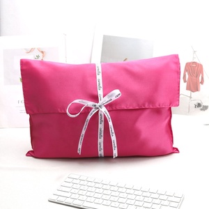 Luxury Reusable Custom Ribbon Logo Printed Pink Hair Extension Packing Satin <b>Envelope</b> Bag Lingerie Hair Wig Dust Pouch - Product Image 3