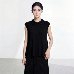 Direttamente dalla Fabbrica: Vendita all'Ingrosso di T-Shirt da Donna, Top Professionale con Colletto a Polo, Manica Corta, Blusa Plissettata Miyake in Tinta Unita - Product Image 6