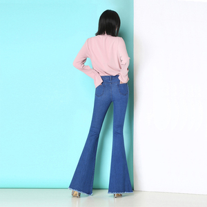 Vaqueros ceñidos de cintura alta para mujer, Vaqueros súper acampanados elásticos, de talla grande, color azul y negro, elegantes, para Otoño e Invierno - Product Image 6