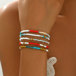 Women's Beaded Bracelet <b>Set</b> Colorful Seed <b>Bead</b> Design Five Piece Jewelry Fashion Accessory - Product Image 1