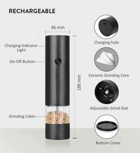 Rechargeable New Smart USB Salt Electric Salt and <b>Pepper</b> Mill Rechargeable Salt and <b>Pepper</b> <b>Grinder</b> Set - Product Image 3