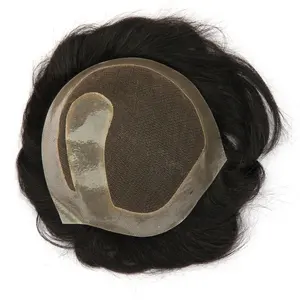맞춤형 템플릿 공장 고품질 레이스와 PU 통합 토퍼 조각 100% 인도 레미 인간의 머리카락 남자 toupee