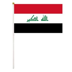 Bandera de mano pequeña con logotipo, mini bandera iraquí personalizada, diseño personalizado, bandera ondeante con asta de plástico - Product Image 1