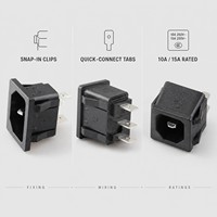 Prise d'alimentation mâle C14 Lanz, 3 broches, contact en laiton, 15A 250VAC, nylon PA66, montage sur panneau industriel, norme UL498