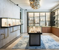 Vitrine à bijoux moderne minimaliste en béton et bois, vitrine en verre haut de gamme avec éclairage LED pour les boutiques de bijoux haut de gamme