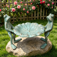 Décoration de jardin antique en forme de petite grenouille et mangeoire à oiseaux sauvages d'extérieur en fonte pour l'art paysager