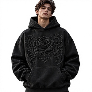 เสื้อสเวตเชิ้ตโอเวอร์ไซส์สีดำลายกุหลาบปัก OneApex สำหรับผู้ชาย สไตล์สตรีทแวร์ ผ้าคอตตอนหนานุ่ม สวมใส่สบาย มีฮู้ด - Product Image 5