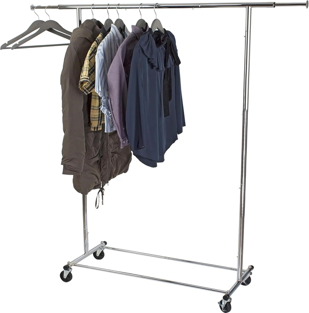 Hookei Hot Selling Foldable Portable Coat Racks Heavy Duty Metal Clothes Rail Easy to Assemble with Wheels for Bathroom