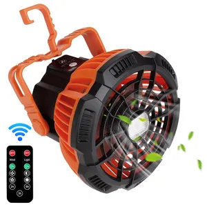 Head Rotation Rechargeable Battery Powered Fan Three-speed Adjustable Portable Fan with Remote Control and Led Light for Outdoor