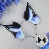 E0077 Bandeau réaliste à oreilles de loup Bandeau à oreilles d'animal en peluche Serre-tête à oreilles de renard bleu Aurora fait à la main Accessoire Cosplay