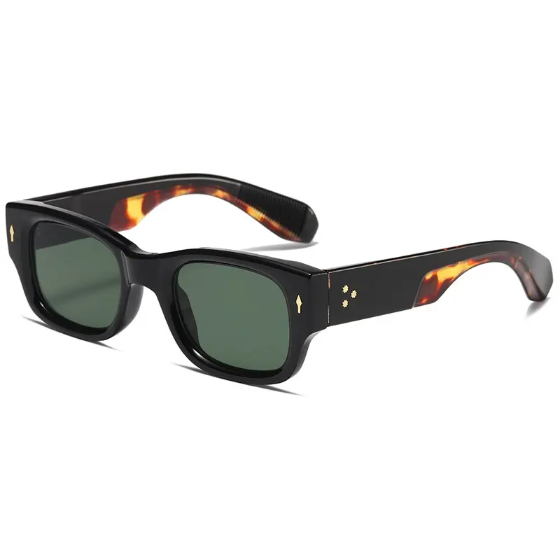 Vintage Tortoiseshell Rivet Thick Frame Rectangle Sunglasses Women Men 2022 Design Retro Blue Lens Square Sun Glasses