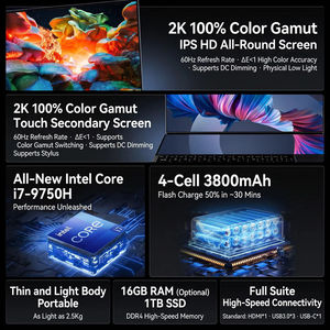 แล็ปท็อป OEM จอคู่ 16 นิ้ว คอร์ i7 9750H หน้าจอสัมผัส 14 นิ้ว คอมพิวเตอร์โน้ตบุ๊กสำหรับธุรกิจขายส่ง เกมมิ่ง นวัตกรรมใหม่ จอคู่ 16 นิ้ว + 14 นิ้ว - Product Image 5