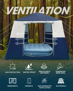Tente Gonflable Familiale Grande Taille pour Camping Quatre Saisons, Protection UV, PVC Double Couche, Imperméable, 9 Mètres Carrés, Montage Rapide - Product Image 5