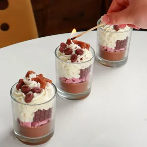 도매 콩 왁스 향초 창조적 인 모양 초콜릿 밀크 쉐이크 디저트 유리 향초