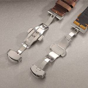 Wholesale Genuine Leather Stainless Steel Watch <b>Strap</b> 18-24mm Universal Retro Butterfly Buckle Quick Release Watch Band - Product Image 3
