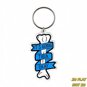 Portachiavi divertente con ossa e scheletri, con nastro blu, ciondolo in acrilico fustellato per chiavi o borsa - Product Image 1