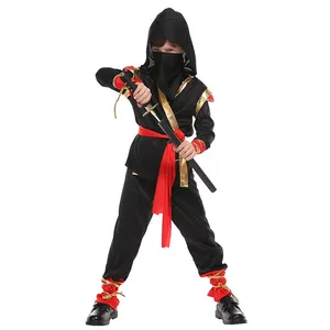 Fantasia de ninja boy para crianças, dia das bruxas, vermelho, preto, com capuz, conjuntos de trajes de ninja