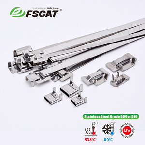 FSCAT追加ヘビーデューティ解放可能SS PVCコーティングステンレス鋼ケーブルタイ9.5x305mm SS 304再利用可能ストラップ - Product Image 1