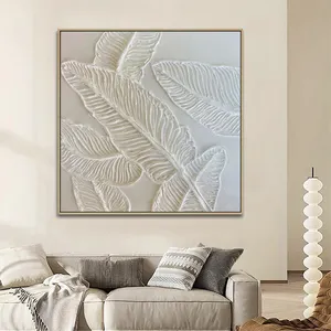 Arte de parede para decoração de hotel, desenho botânico artesanal minimalista branco texturizado, arte abstrata, pintura de paisagem 3D