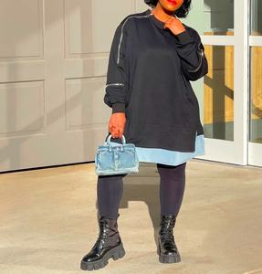 موضة جديدة فريدة من نوعها طويلة أنيقة خريف ربيع خليط الدنيم النساء سيدة مثير فستان فساتين عارضة - Product Image 1