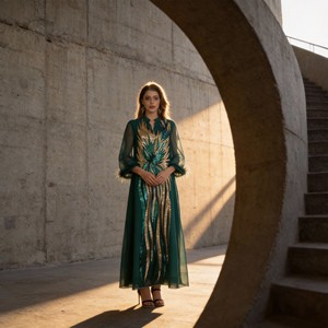 Abaya élégante en polyester floqué de qualité supérieure pour femmes musulmanes, robe d'occasion personnalisée, fournisseur en gros - Product Image 2