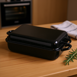 Asador Profesional Riess 37x26x12.5cm Negro Esmaltado con Tapa para Uso en Horno - Product Image 3