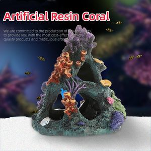 Accessoires pour aquariums Faux récif de corail Résine Rock <span class=keywords><strong>Cave</strong></span> Ornements Betta Fish House Fish Tank Paysage Décoration - Product Image 2