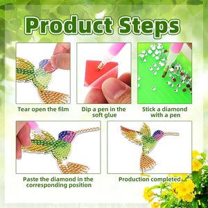 OCHOICE Kit Pittura Diamante 5D per Adulti Fai da Te, con Strass e Design Colibrì, per Campanelli a Vento e Portachiavi - Product Image 6