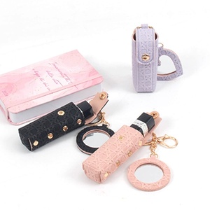 Portable tissé en cuir PU porte-rouge à lèvres sac Durable brillant à lèvres organisateur porte-clés élégant rouge à lèvres étui avec miroir pour les femmes - Product Image 1