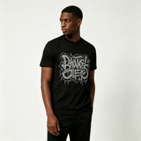 T-shirt personnalisé Kornit DTG avec impression de texte graffiti, noir, streetwear pour hommes, t-shirt graphique personnalisé OEM, vente en gros d'usine