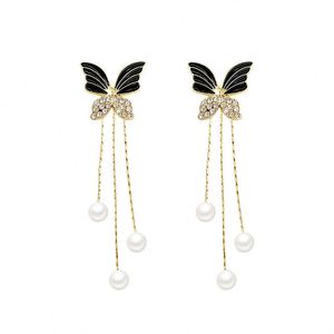 Korean Ins New Gold Butterfly <b>Earrings</b> Light Luxury Fashion Long Tassel Pearl Gold Plated Women's Personality Wild Ear <b>Studs</b> - Product Image 5