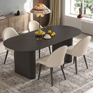 Moderno semplice crema tavolo da pranzo <span class=keywords><strong>Set</strong></span> nero ardesia rettangolare pannello di legno sedia ovale combinazione per la piccola casa isola di metallo - Product Image 2